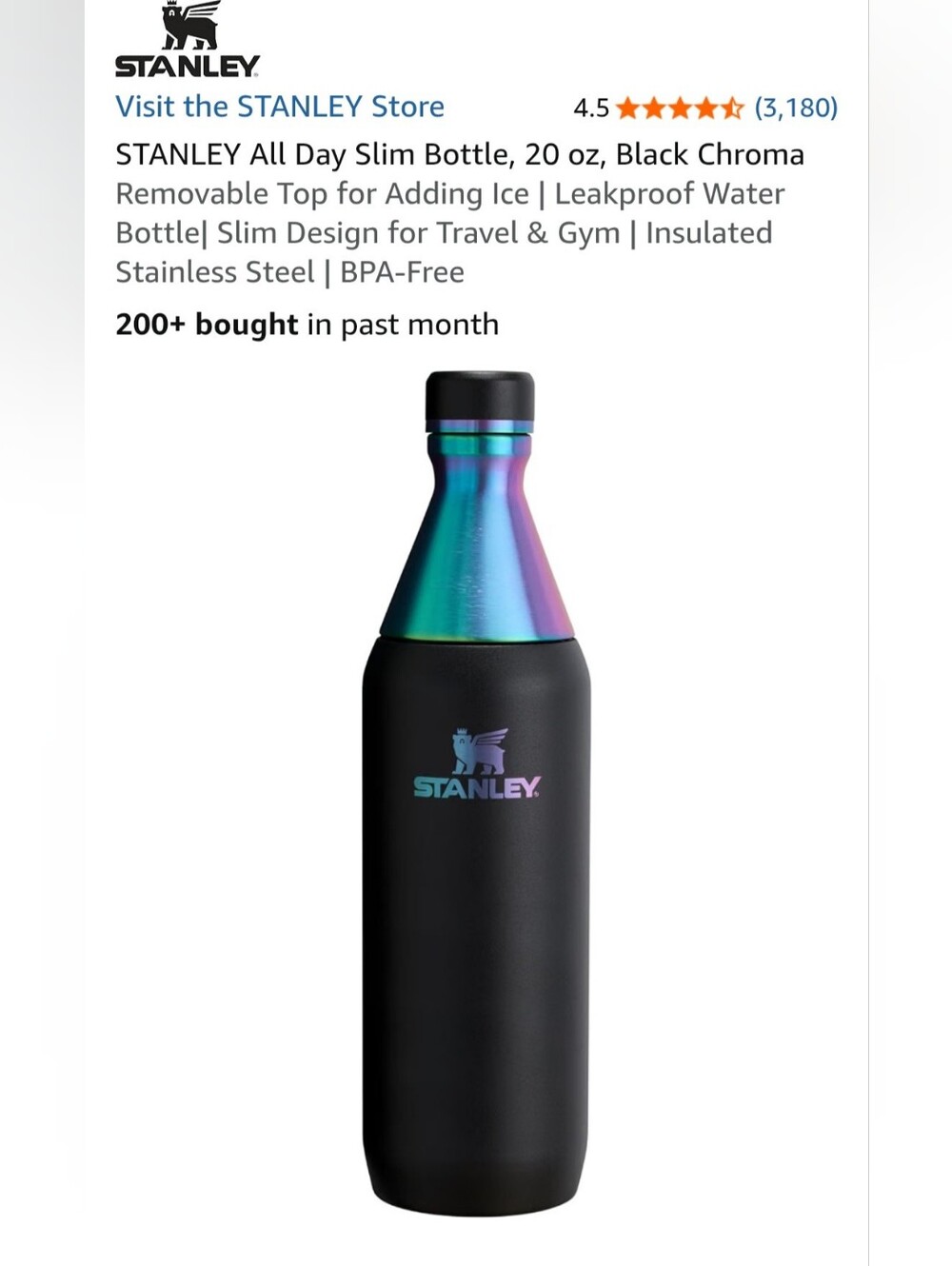 NWT Stanley All Day Slim Bottle Black Chroma Collection - Picture 3 of 14